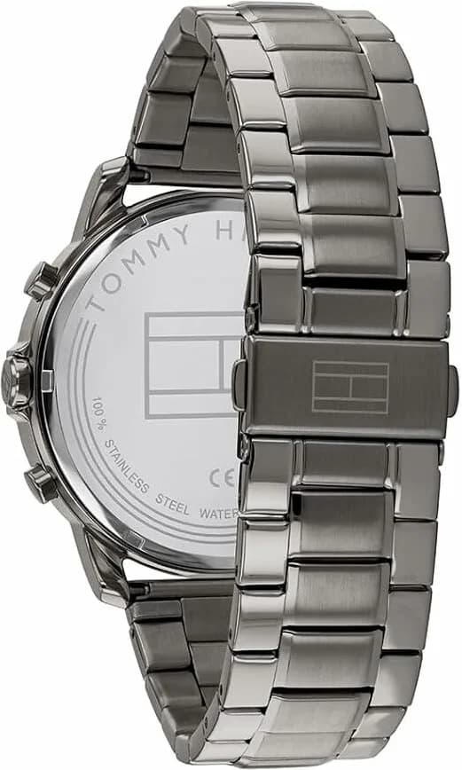 Bracelet Tommy Hilfiger 1791796 en acier inoxydable gris, maillons brossés, fermoir déployant triple sécurité, solide et élégant