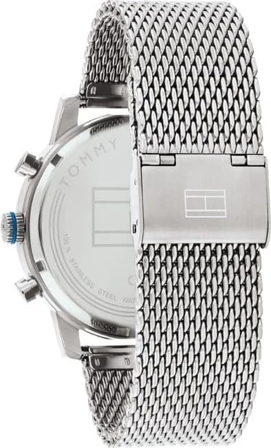 Bracelet Tommy Hilfiger 1791881 en acier maille milanaise argentée, fermoir déployant ajustable