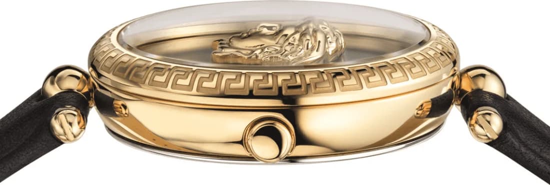 Cadran Versace VECQ00118 au cadran noir affiche index dorés et logo Medusa, mouvement suisse automatique