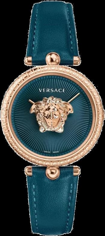 Montre Versace VECQ00318 cadran vert soleil avec index dorés et logo Medusa, style élégant et raffiné