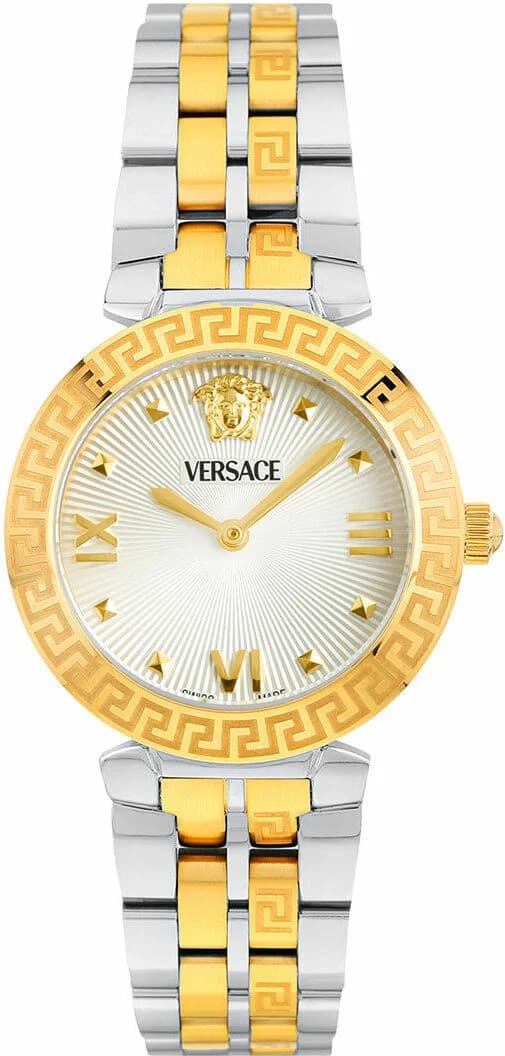 Montre Versace VEOCA0324 en acier bicolore avec cadran blanc, style élégant et sport chic, cadran blanc lumineux