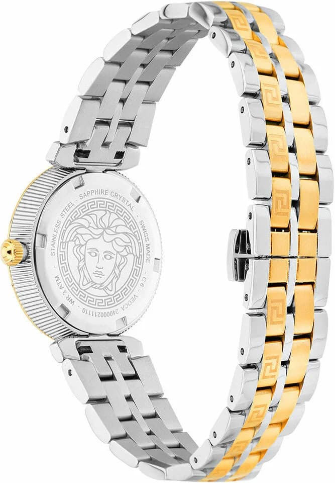 Boîtier Versace VEOCA0324 en acier bicolore, lunette lisse, profil fin et moderne, verre saphir