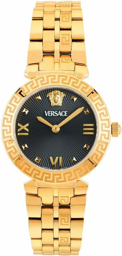 Montre Versace VEOCA0524 au cadran noir profond, affichage doré et style élégant intemporel