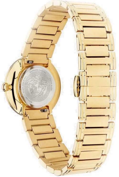 Cadran Versace VET300121 - index bâtons dorés, aiguilles dauphine, guichet date à 3h