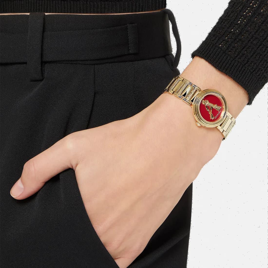 Bracelet Versace VET300321 acier inoxydable bicolore or et argent, maillons plats, fermoir déployant