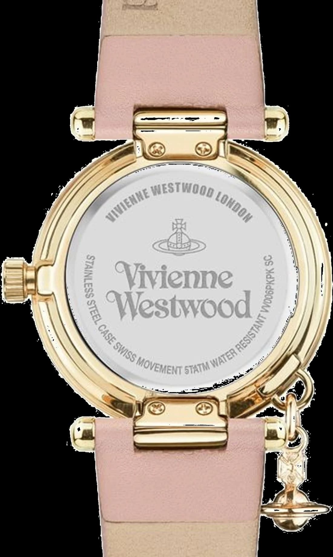 Montre Vivienne Westwood Orb II VV006PKPK bracelet rose en cuir boitier doré jaune vue 3