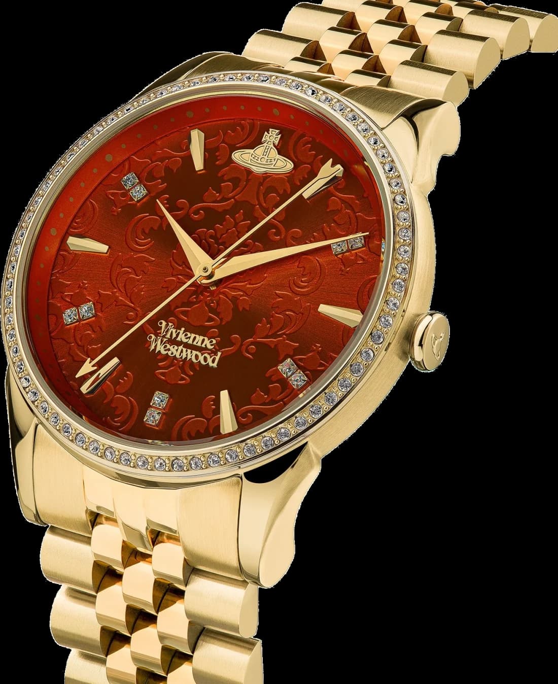 Cadran Vivienne Westwood VV208RDGD avec index et aiguilles dorés, logo Orb emblématique au centre