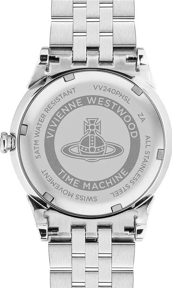 Boîtier Vivienne Westwood VV240PHSL rond en acier argenté, lunette lisse, profil épuré et élégant