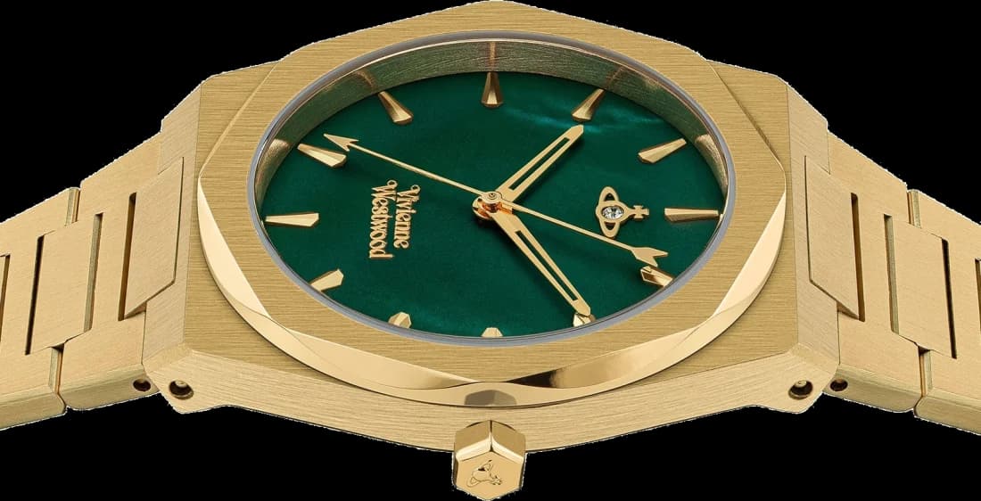 Montre Femme Vivienne Westwood Limehouse VV244GRGD bracelet doré en acier cadran vert vue 3