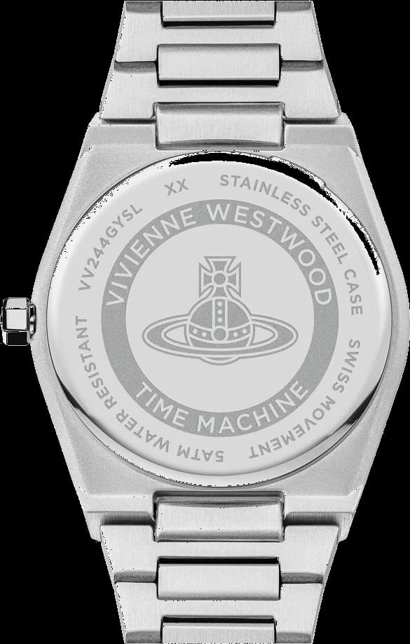 Boîtier Vivienne Westwood VV244GYSL en acier rond poli-brossé de 36mm, lunette lisse, couronne crantée et glace saphir