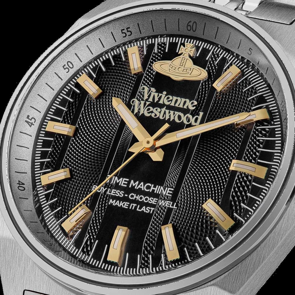 Bracelet Vivienne Westwood VV251BKSL en acier inoxydable argenté à maillons milanais, fermoir déployant sécurisé
