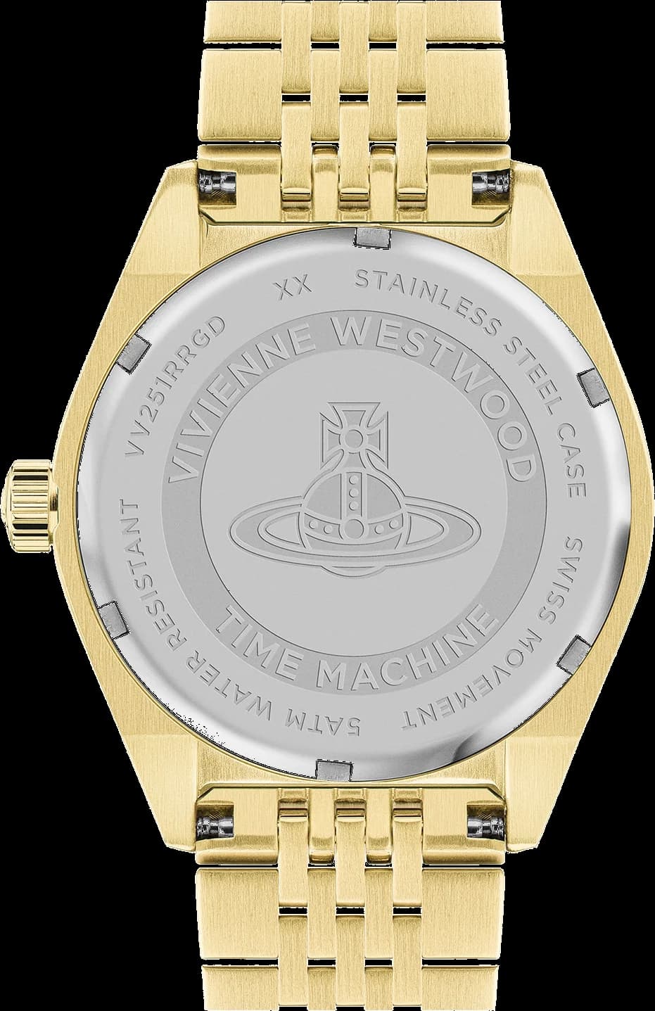 Bracelet Vivienne Westwood VV251RRGD en acier doré maillé souple, fermoir déployant ajustable, finition brillante