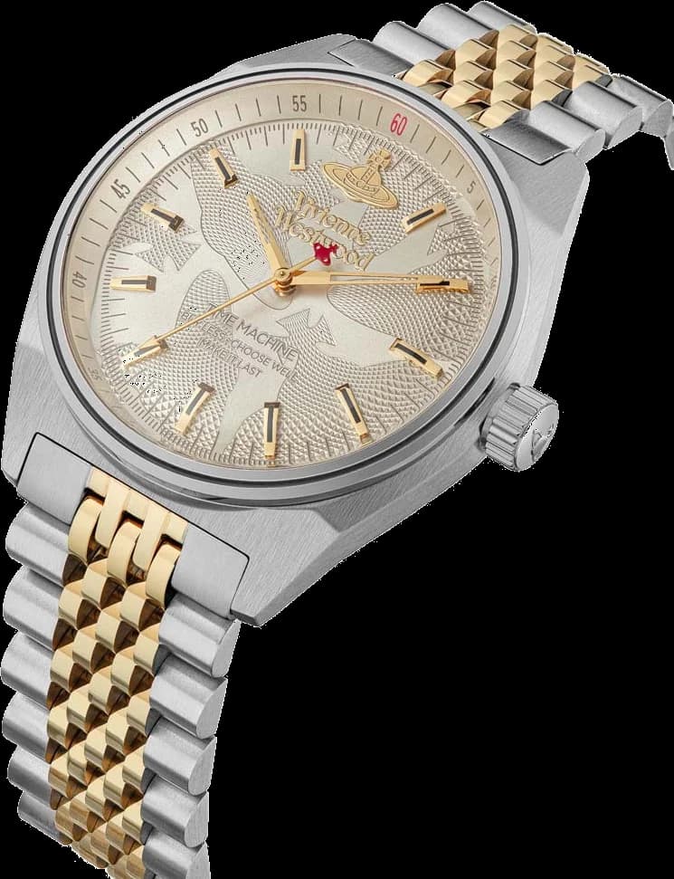 Cadran Vivienne Westwood VV251WGSG doré avec index bâtons et aiguilles, design emblématique de la marque