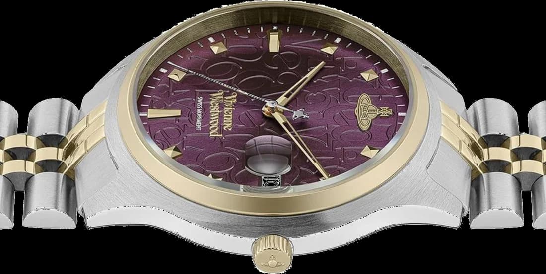 Boîtier Vivienne Westwood VV261BYSG en acier inoxydable doré, lunette lisse, verre saphir, profil fin et raffiné