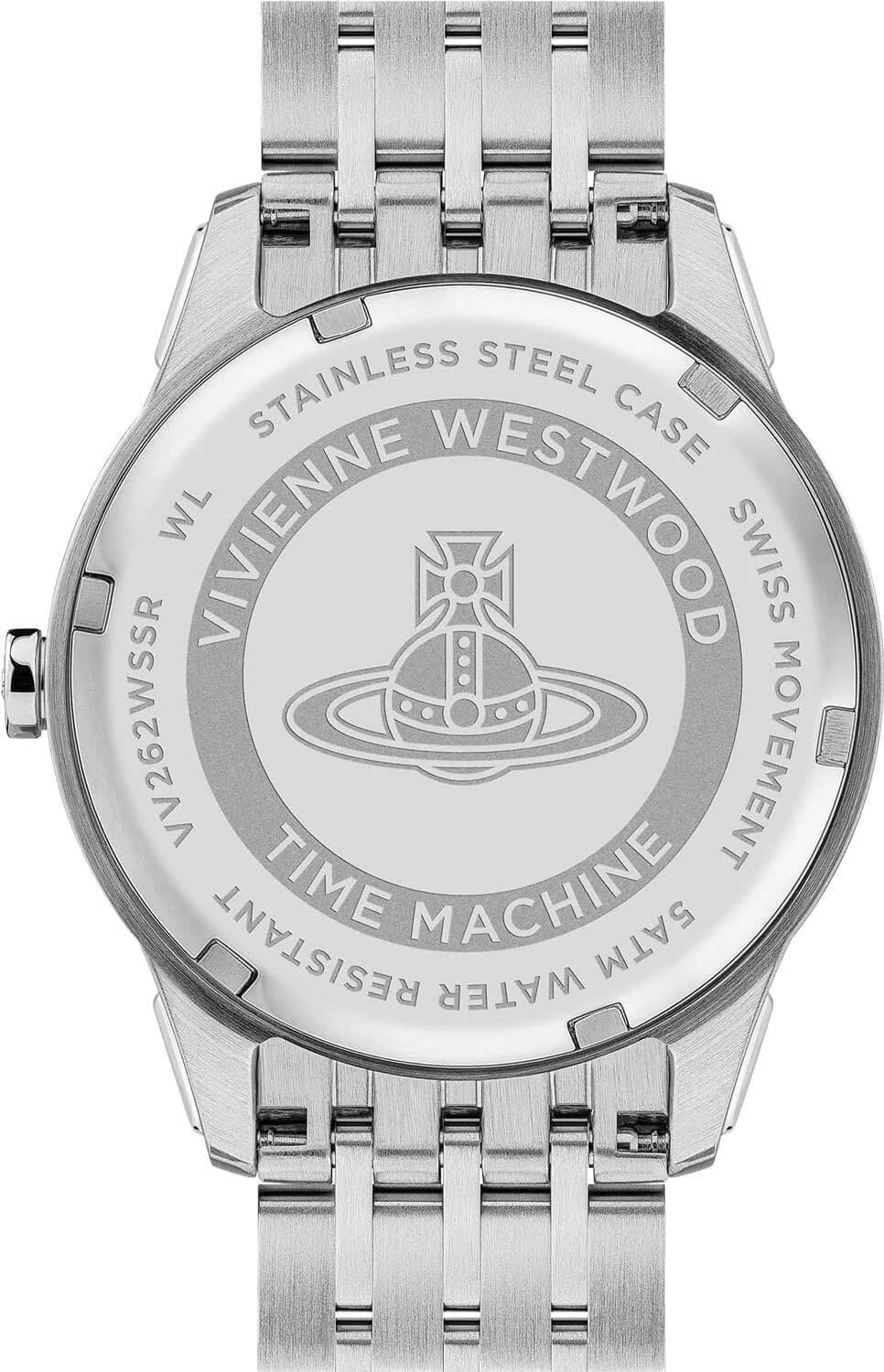 Cadran Vivienne Westwood VV262WSSR avec index baguette dorés, aiguilles dauphine, motif gravé et date à 3h