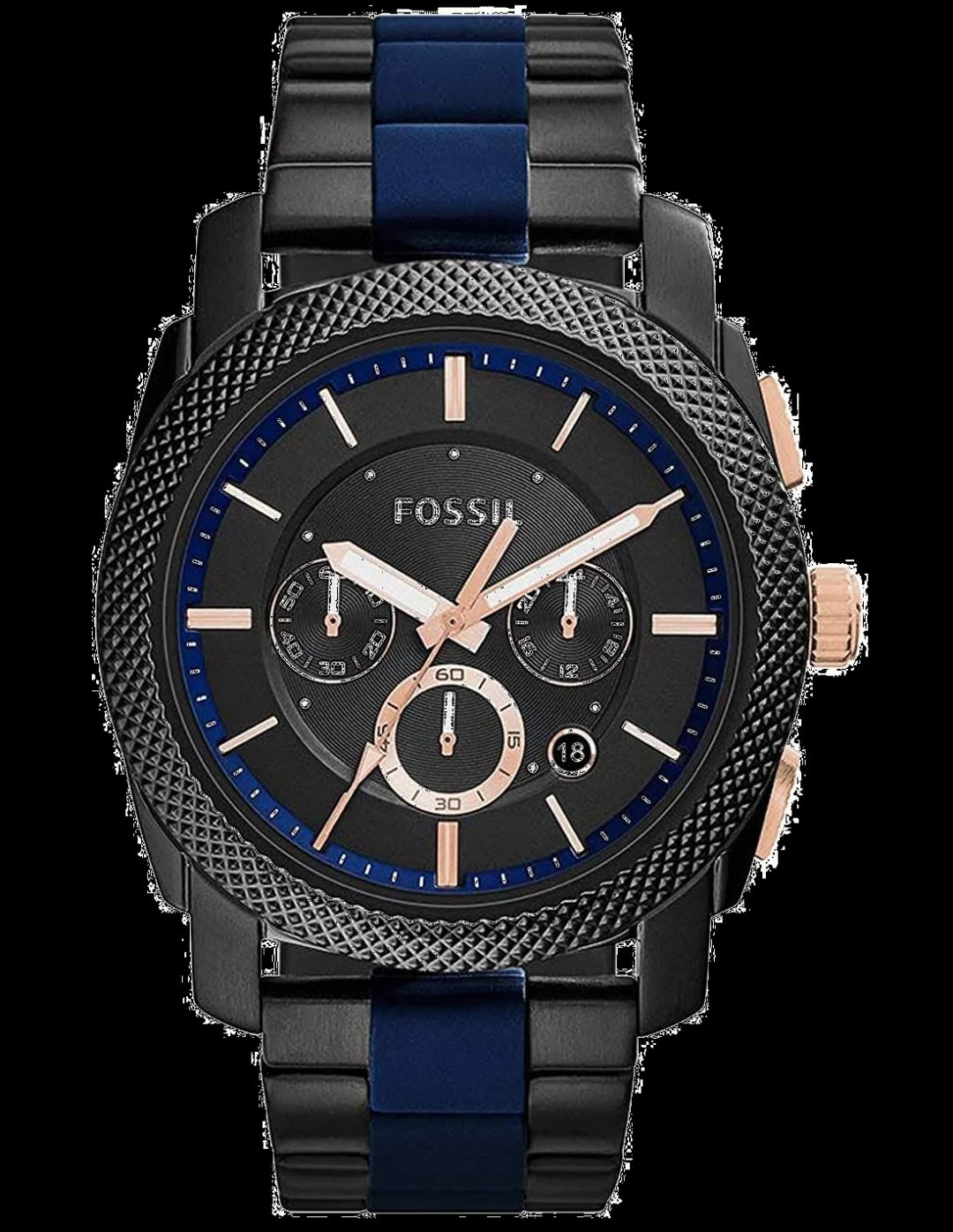 Fossil Montre Fossil FS5164 en acier bicolore bleu et noir
