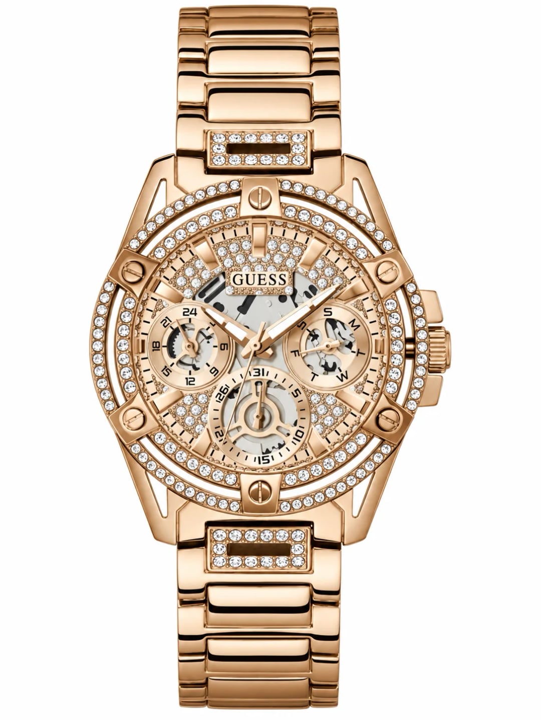 Guess Montre femme Guess Queen GW0464L3 en acier or rose cadran orné de cristaux