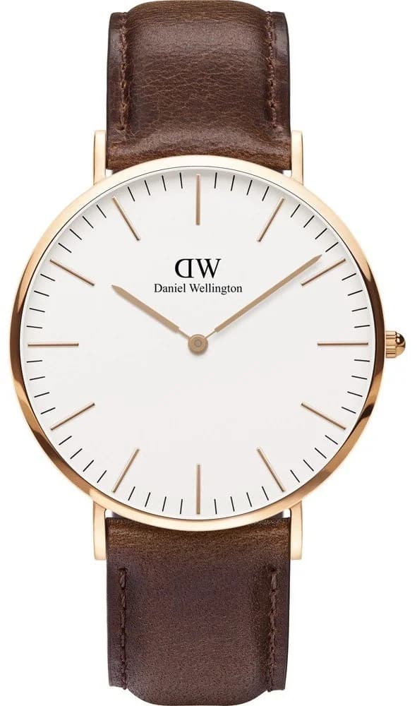 Montre homme Daniel Wellington DW00100009, cadran blanc, bracelet cuir marron 40mm