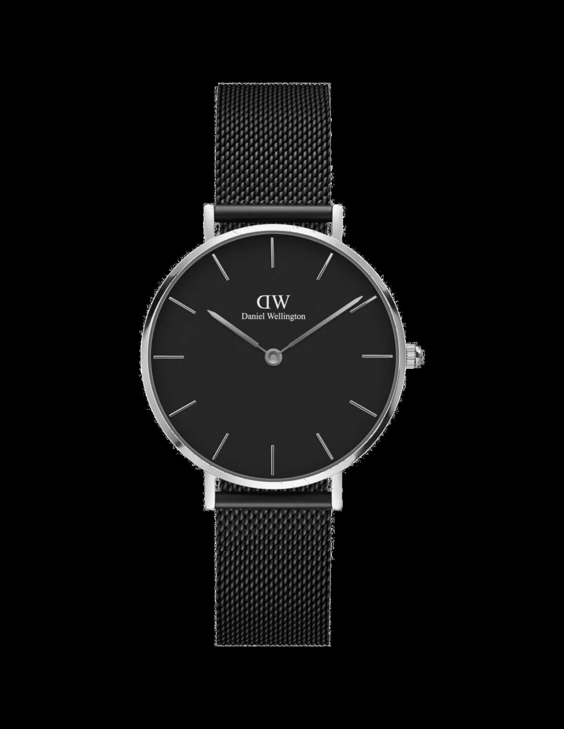Montre femme Daniel Wellington DW00100202, cadran noir et bracelet acier maille milanaise