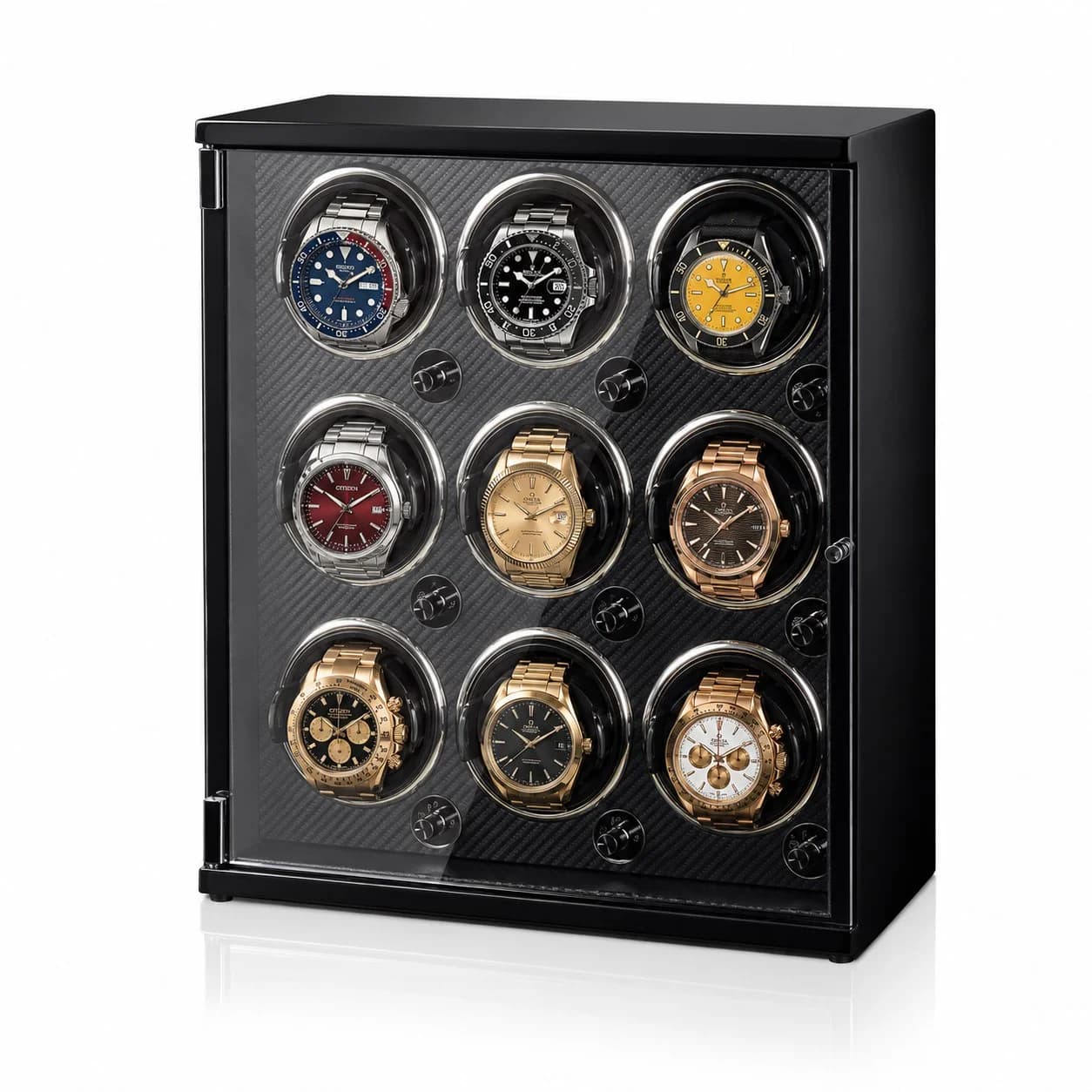 Montre Gasmann 260520-35, noir laqué fibre de carbone, 9 compartiments