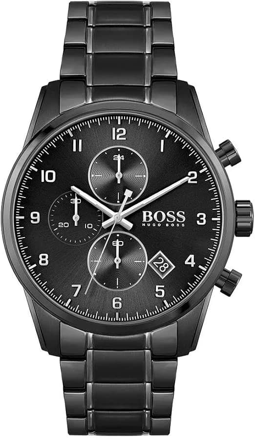 Montre homme Hugo Boss 1513785, boîtier noir sur bracelet acier