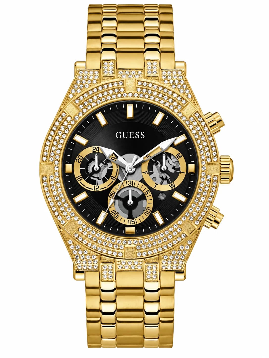 Montre homme Guess GW0455G2, au cadran noir avec boîtier serti de strass
