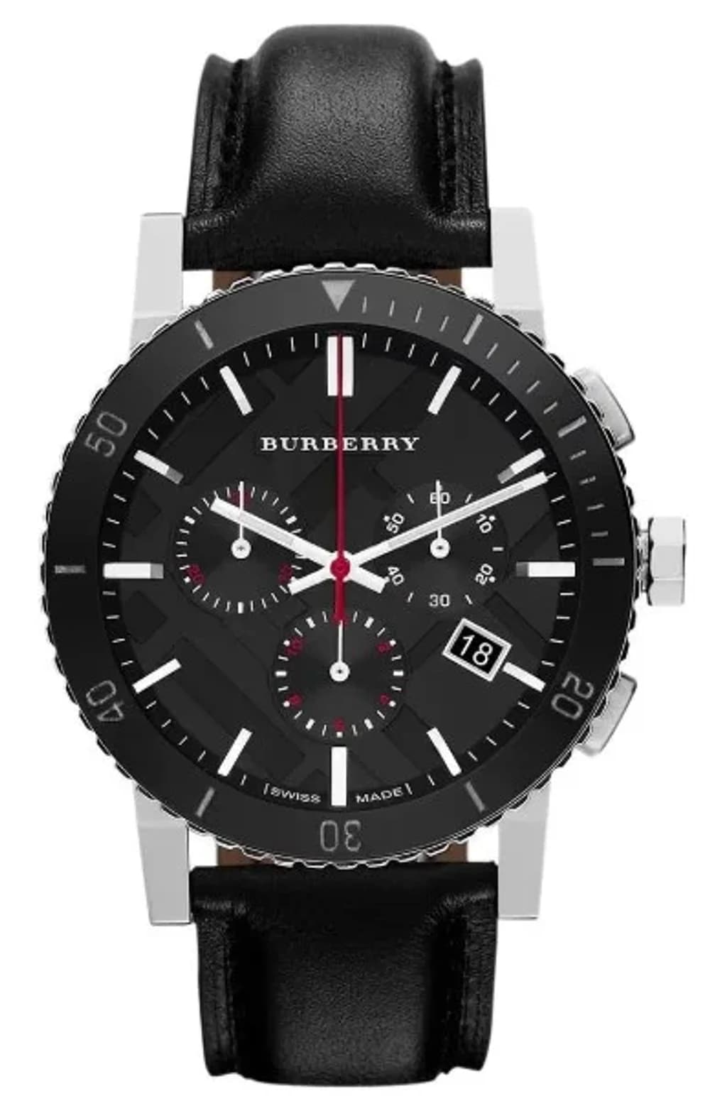 Montre homme Burberry BU9382, chronographe sport noir sur cuir