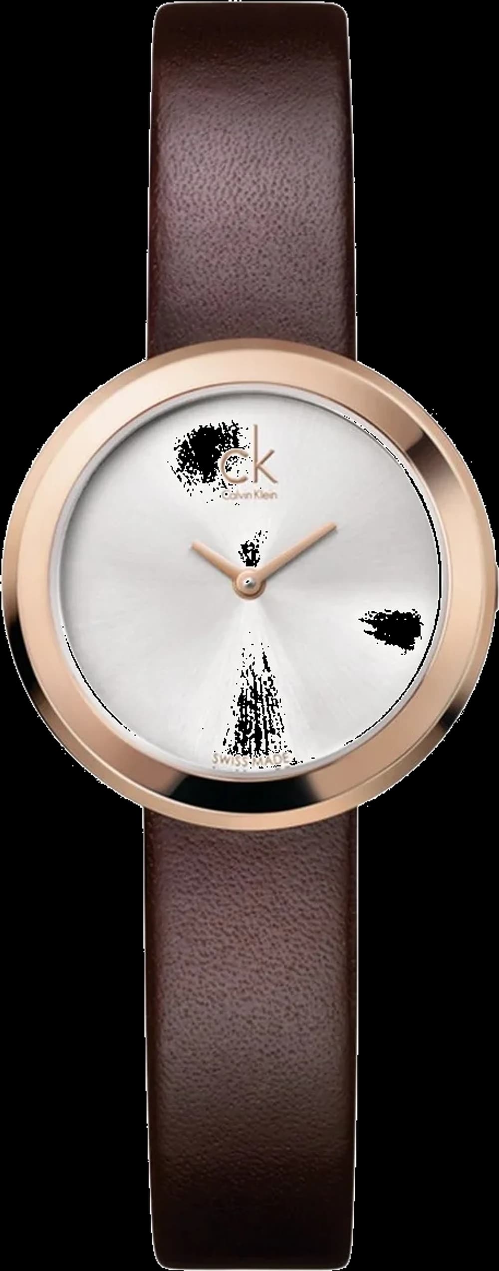 Montre femme Calvin Klein K3N236G6, cadran argent sur bracelet cuir marron