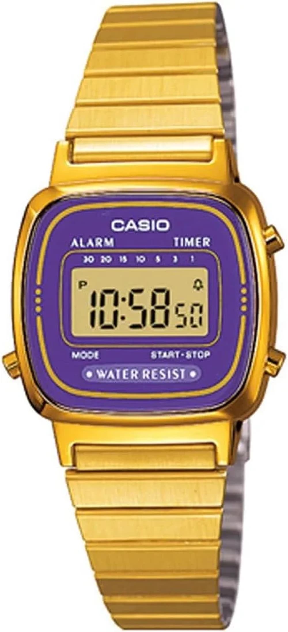 Montre femme Casio LA670WEGA-6EF, boîtier doré cadran violet