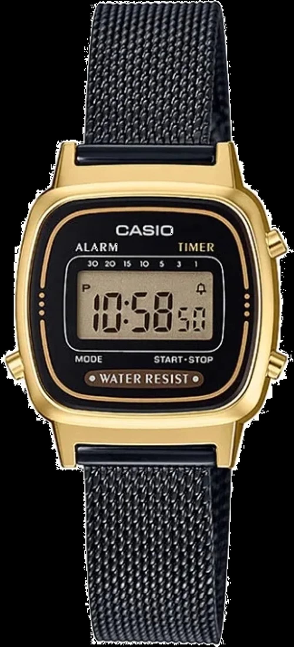 Montre femme Casio LA670WEMB-1EF, affichage digital, maille milanaise noire