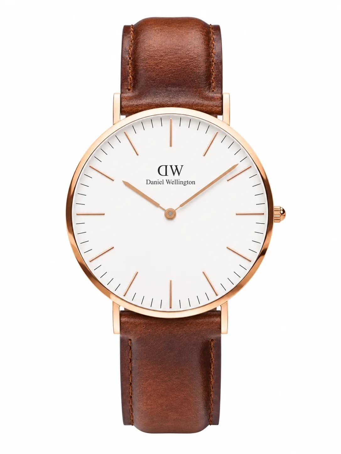 Montre homme Daniel Wellington DW00100006, cadran blanc, bracelet cuir marron, style classique