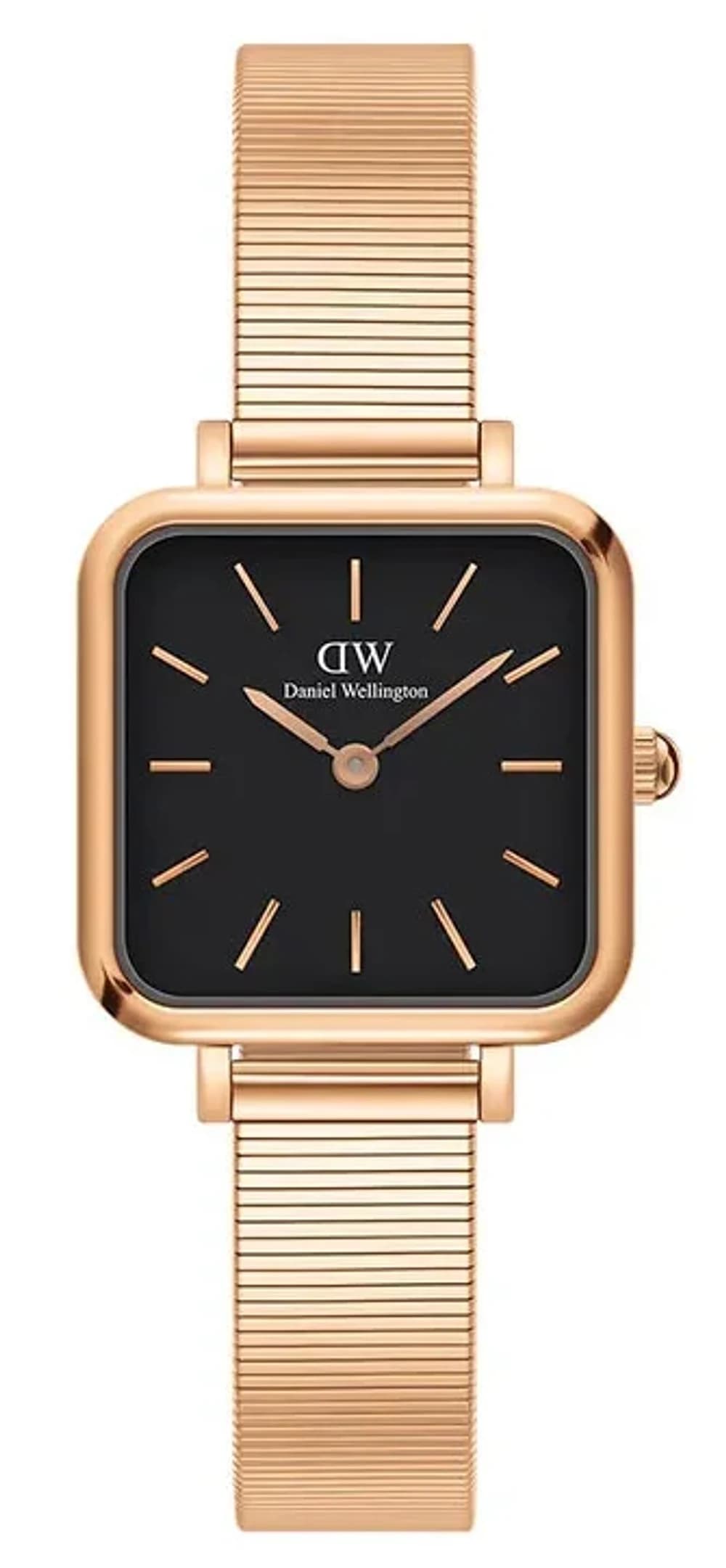 Montre femme Daniel Wellington DW00100518, carré cadran noir sur acier bicolore
