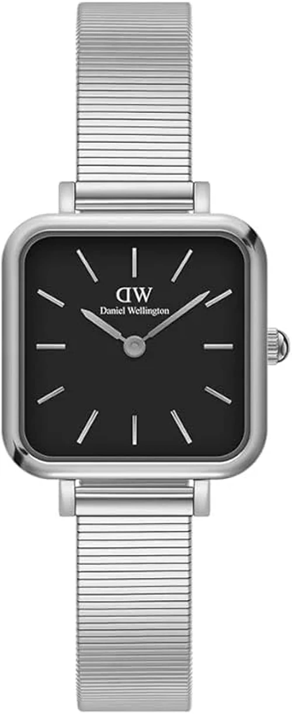 Montre femme Daniel Wellington DW00100522, carré cadran noir sur acier bicolore