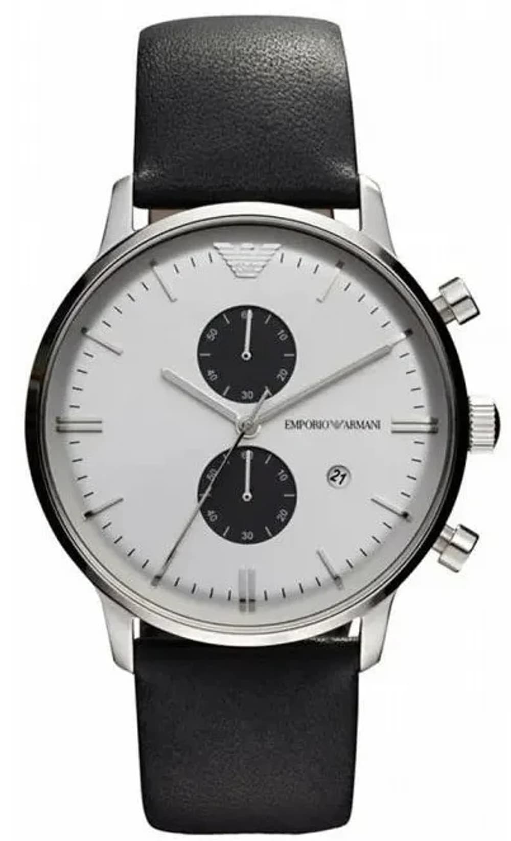 Montre homme Emporio Armani AR0385, style rétro, cadran blanc, bracelet cuir