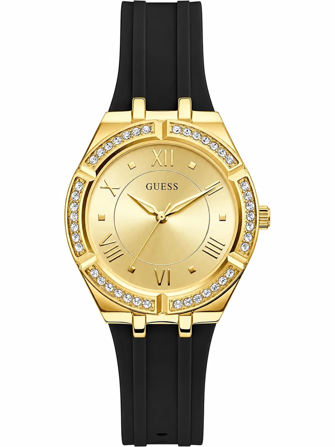 Montre femme Guess GW0034L1, au cadran or et bracelet silicone noir