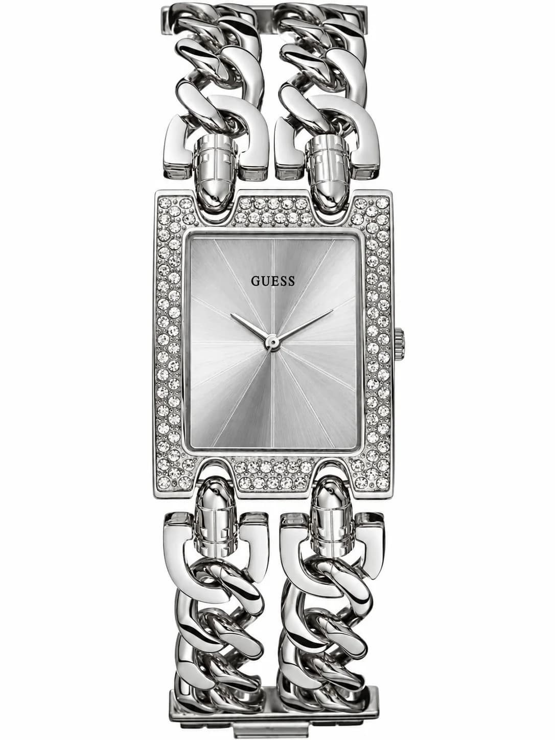 Montre femme Guess W1121L1, cadran argenté sur bracelet acier