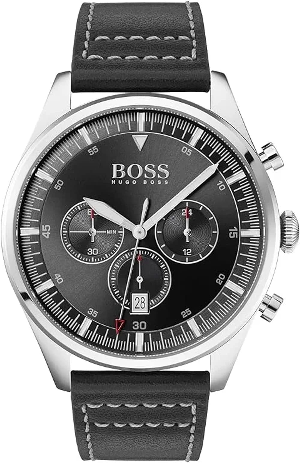 Montre homme Hugo Boss 1513708, cadran noir et bracelet cuir argent