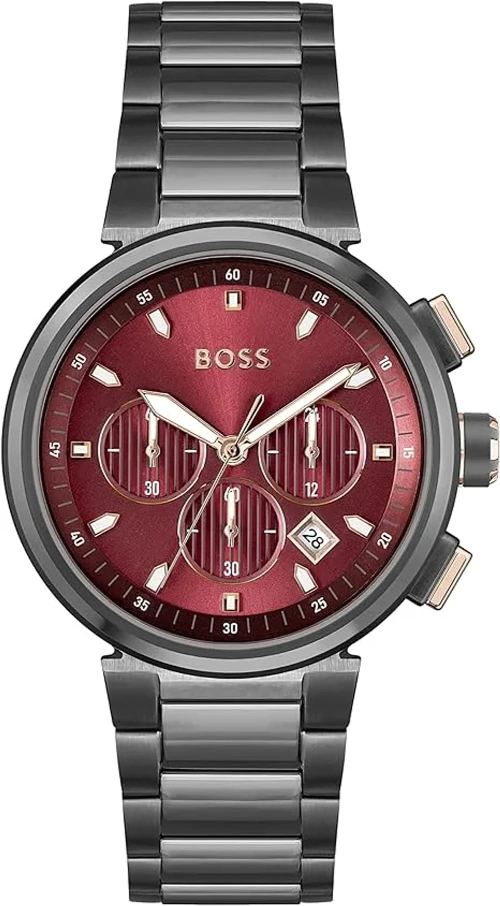 Montre homme Hugo Boss 1514000, cadran rouge vif et bracelet acier
