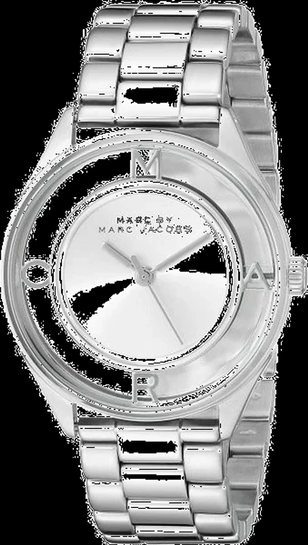Montre femme Marc Jacobs MBM3412, cadran argent et gris transparent, bracelet acier