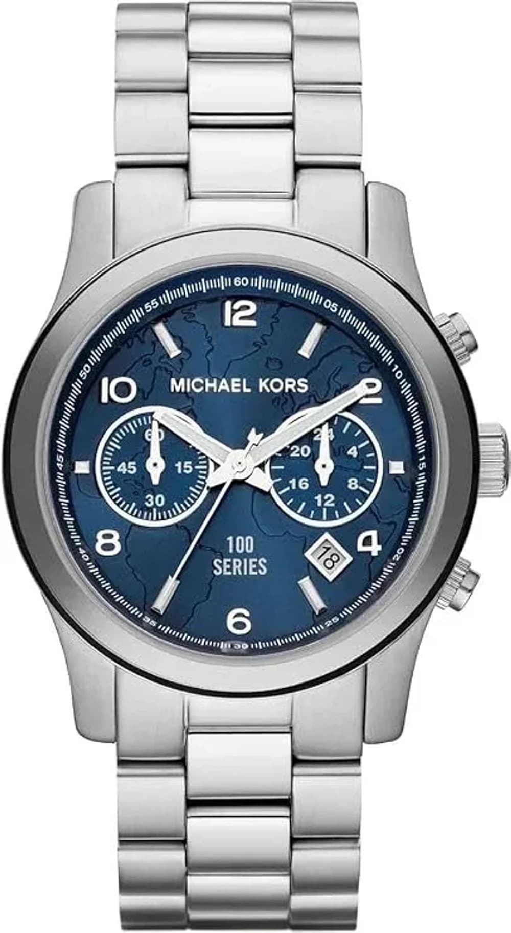 Montre femme Michael Kors MK5814, cadran bleu mappemonde avec chronographe
