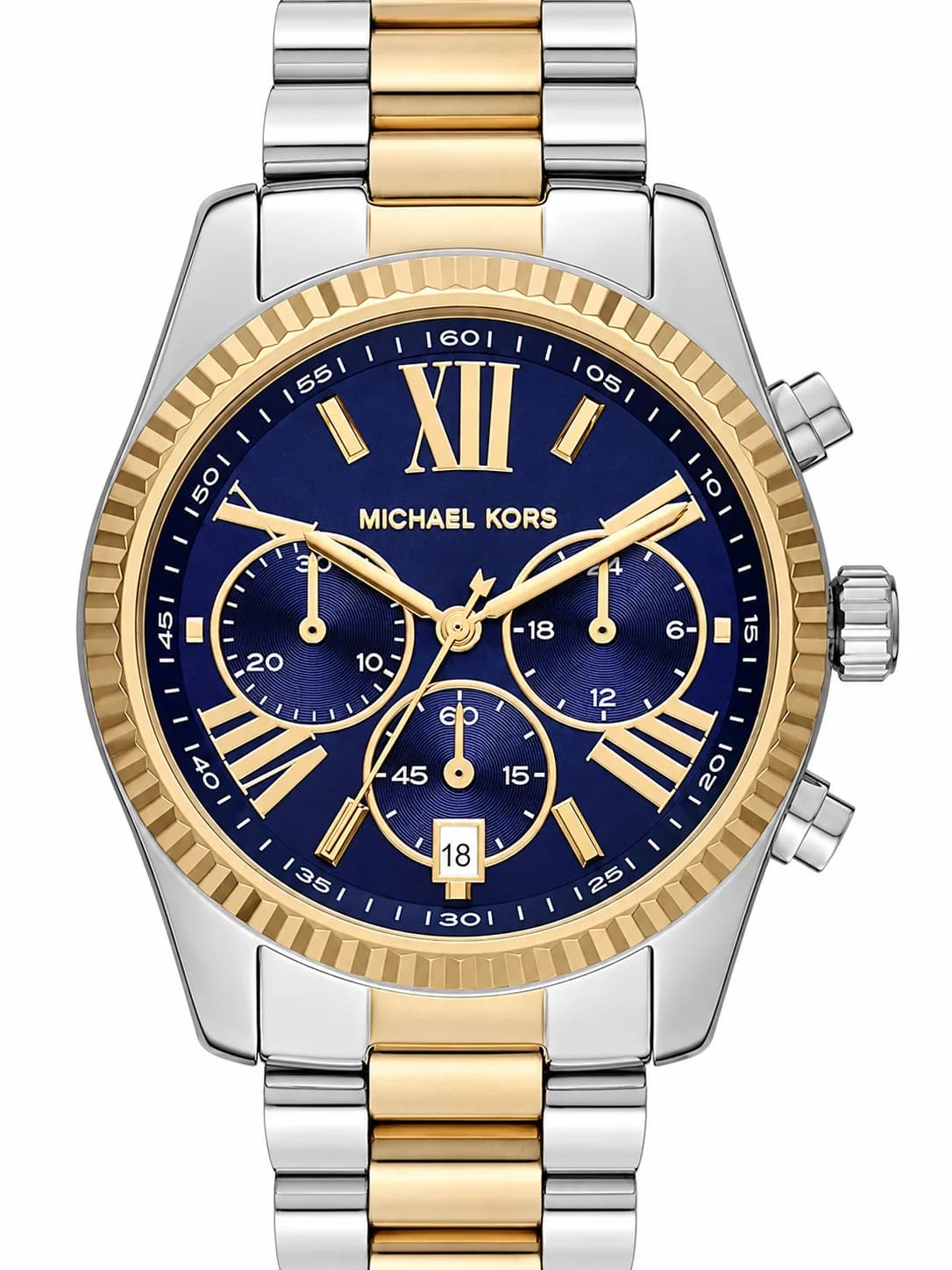 Montre femme Michael Kors MK7218, chronographe au cadran bleu et bracelet acier