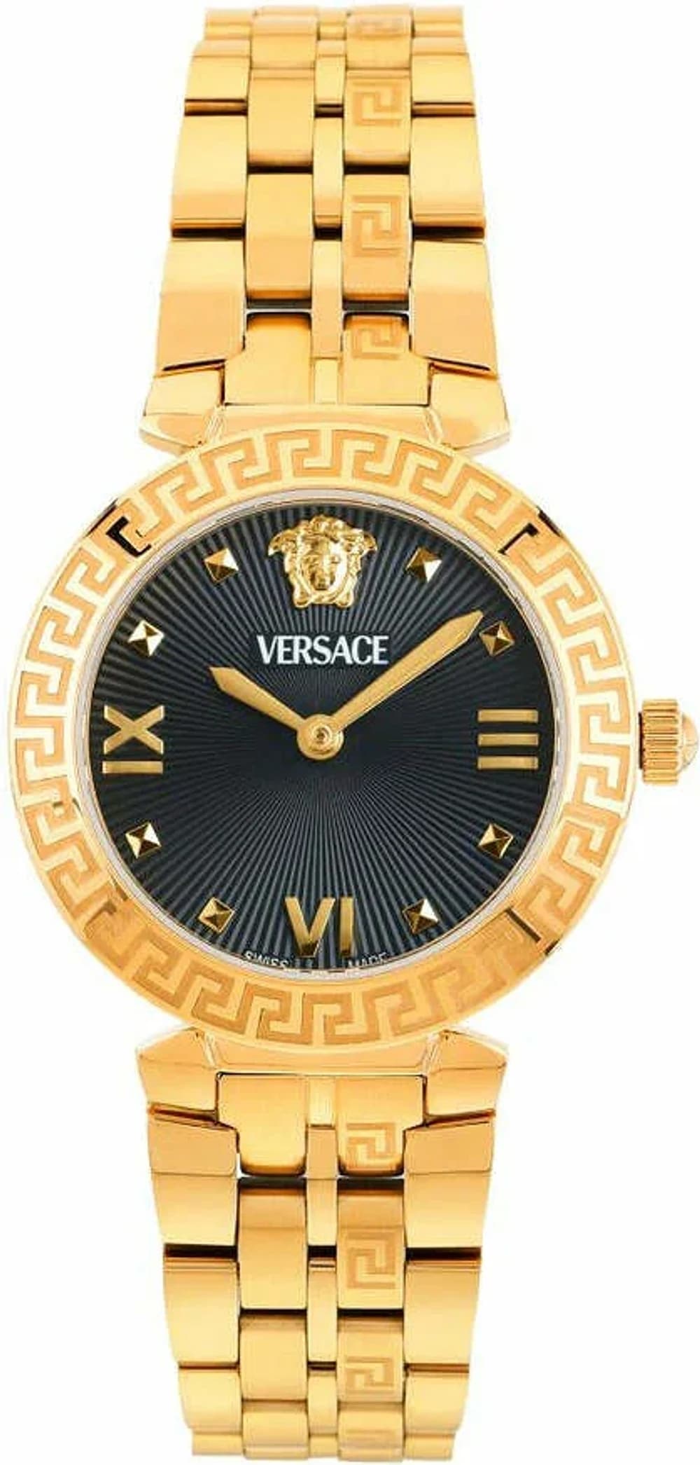 Montre femme Versace VEOCA0524, cadran noir, bracelet acier doré