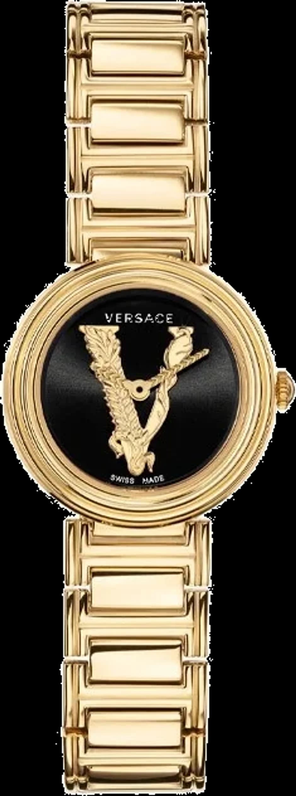 Montre femme Versace VET300121, cadran noir sur acier inoxydable poli