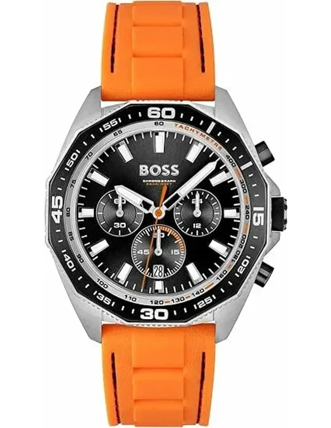 Montre homme Hugo Boss 1513970, au cadran noir avec chronographe et accents orange