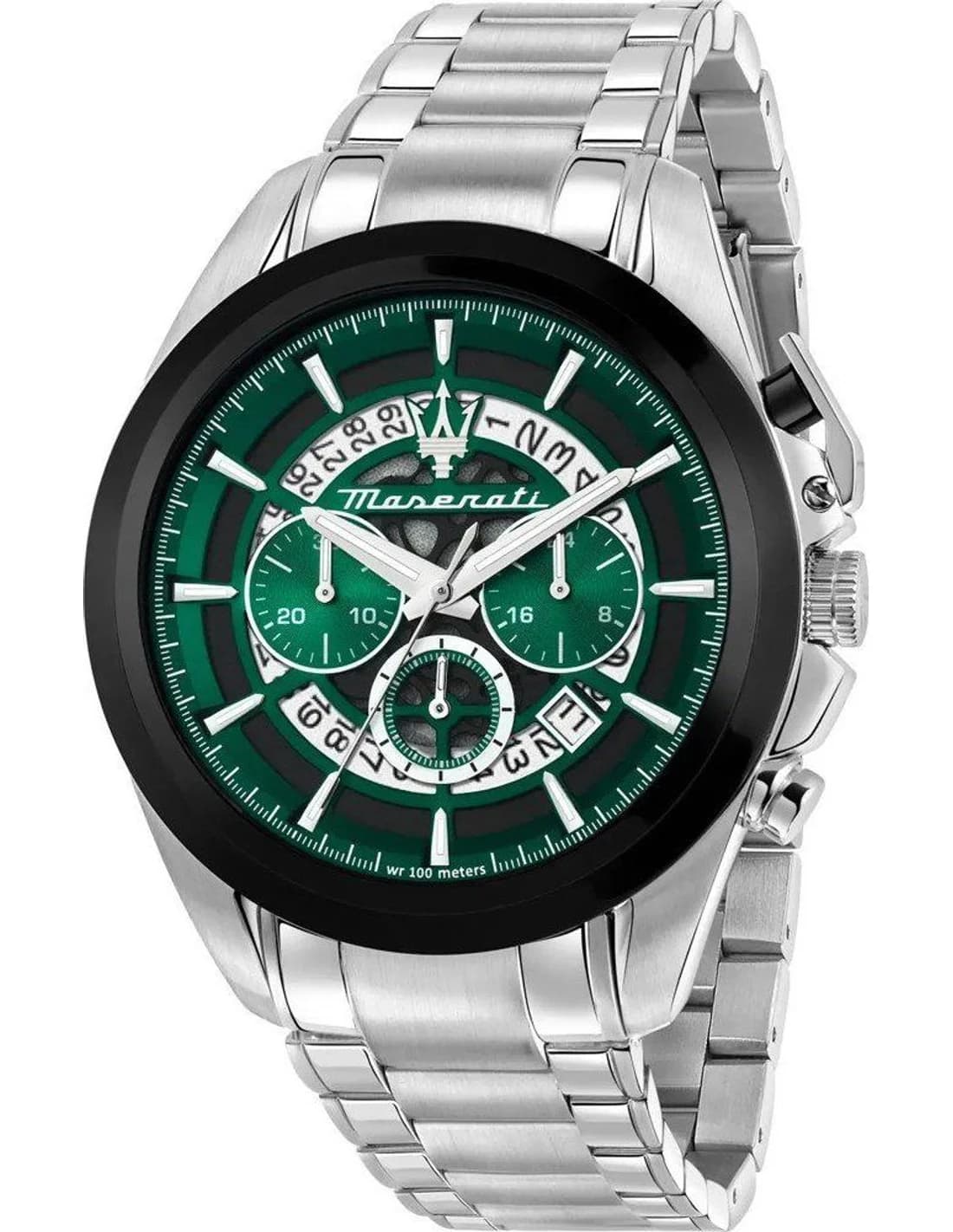 Montre homme Maserati R8873612060, cadran vert, bracelet acier maillons