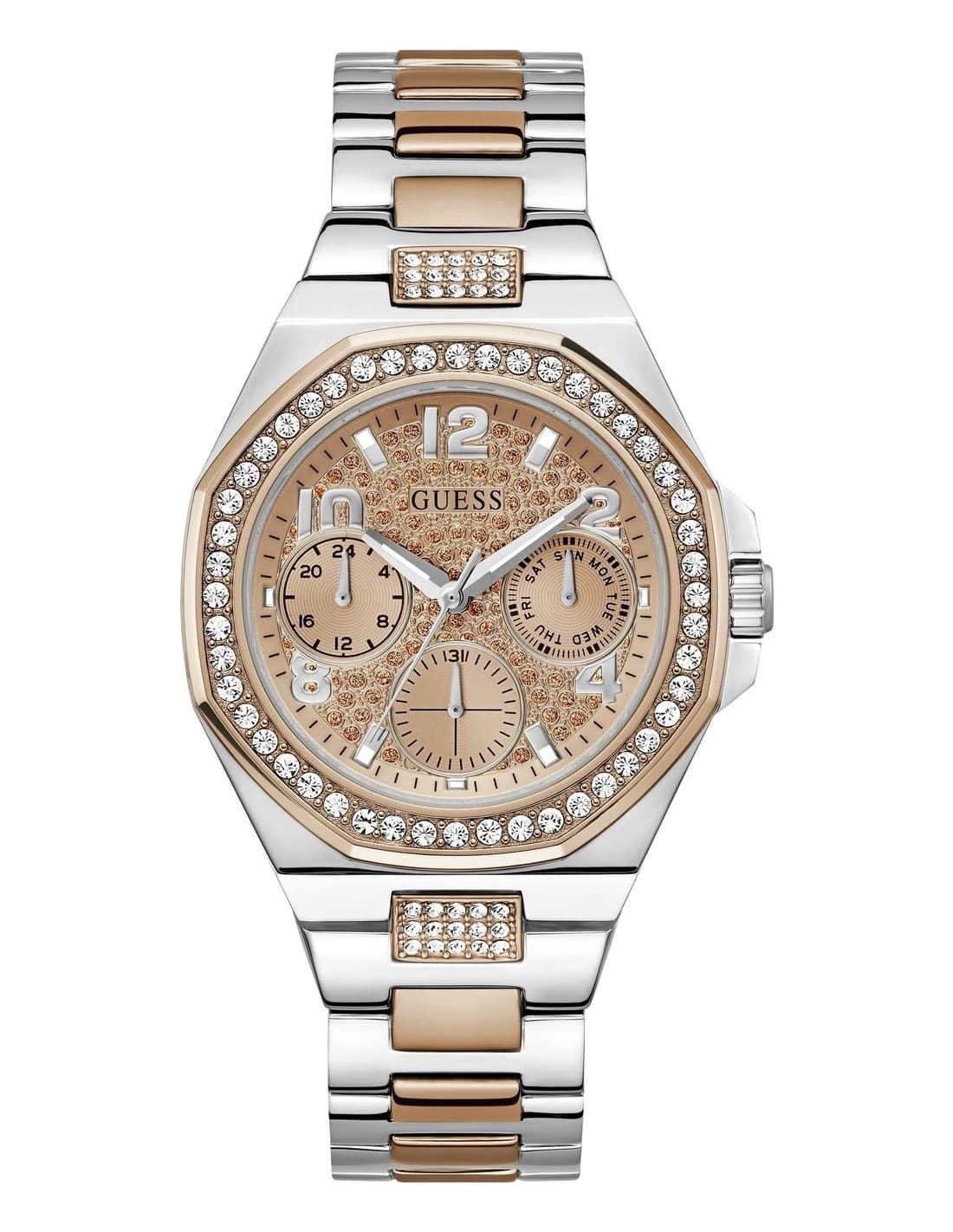 Montre femme Guess GW0777L3, bicolore, cadran or rose, maillons acier