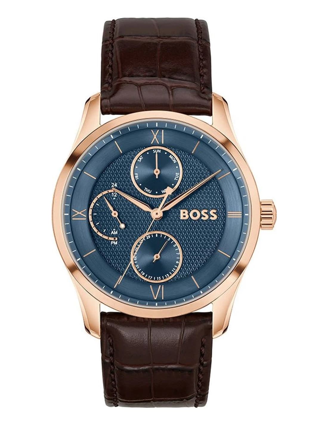 Montre homme Hugo Boss 1514273, au cadran bleu sur bracelet cuir