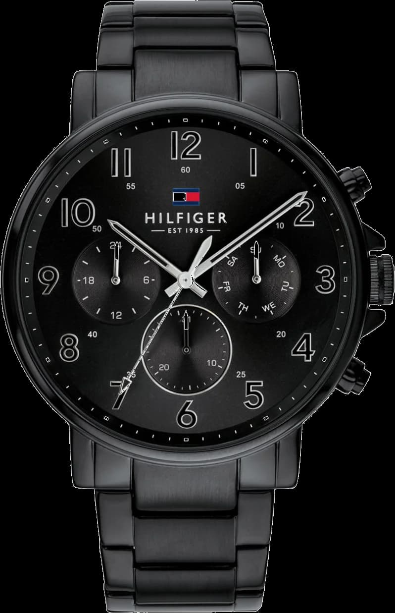 Montre Tommy Hilfiger 1710383 acier noir avec cadran noir et index argentés, style sport chic