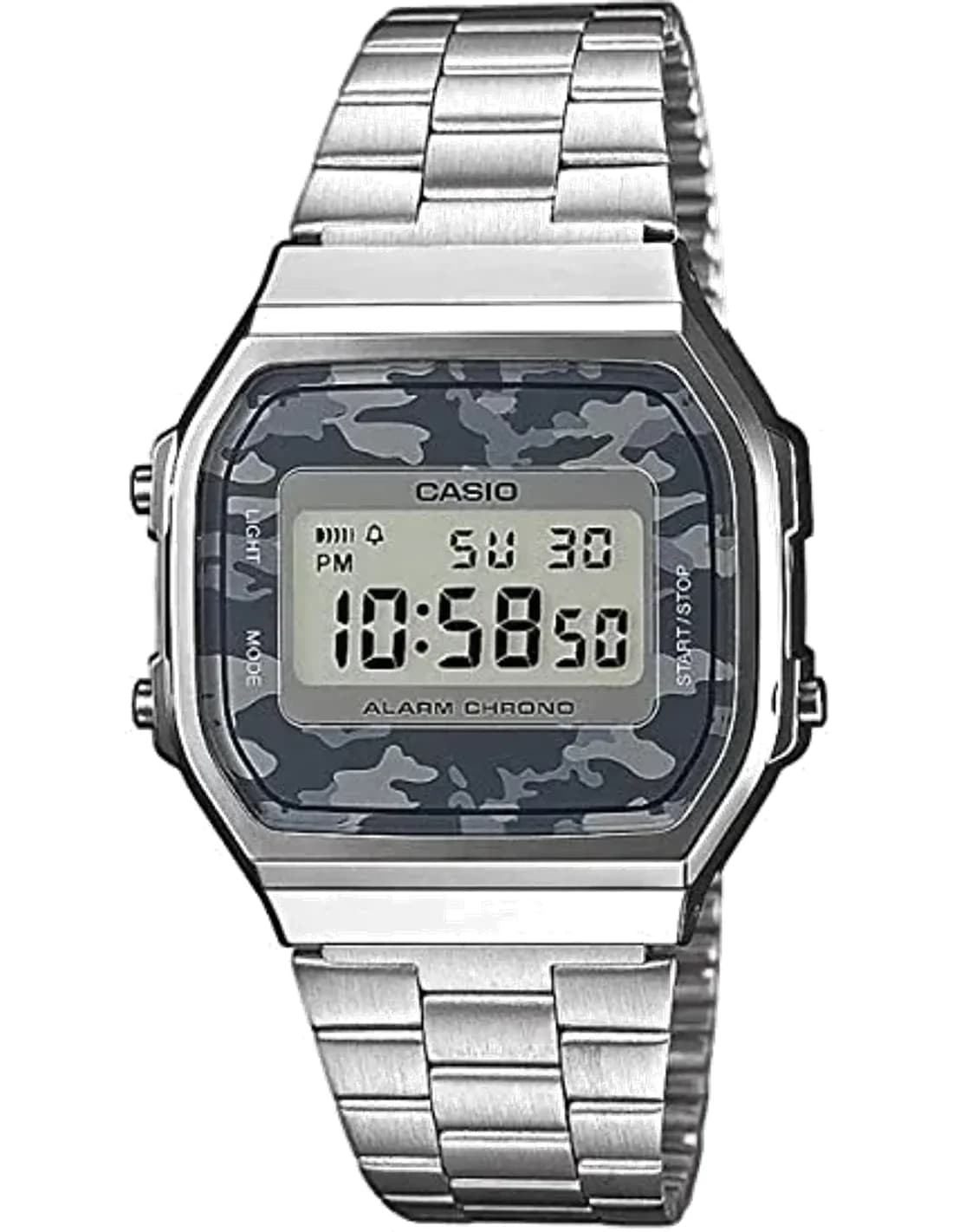 Montre Casio A168WEC-1EF Cadran Camouflage Gris et Bracelet Acier