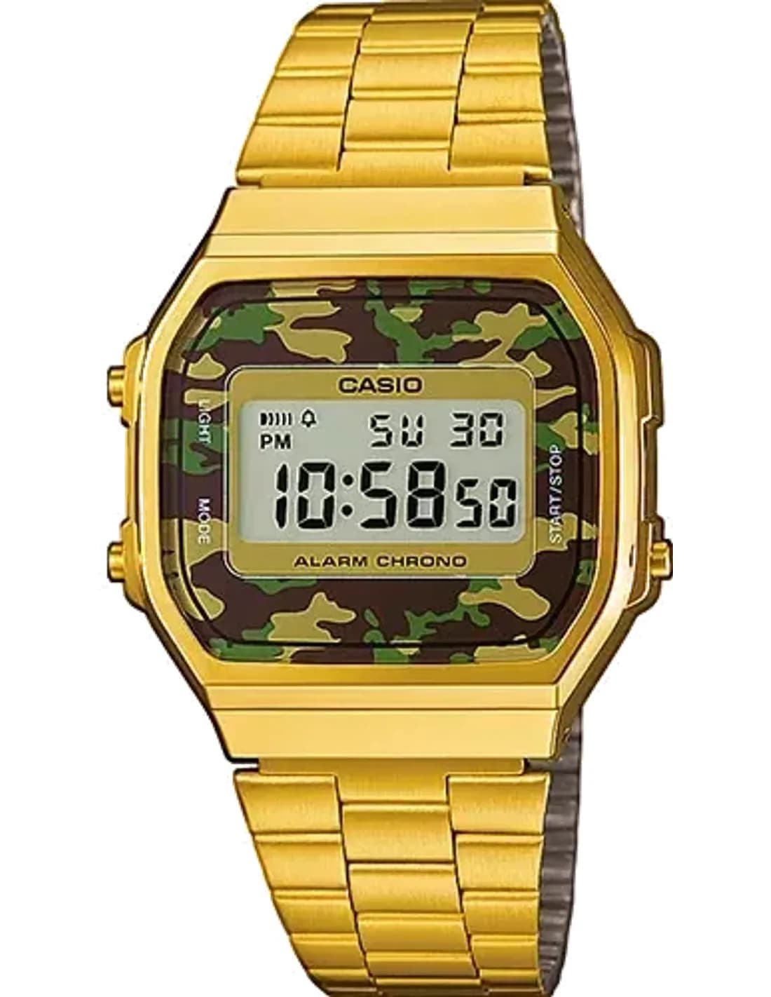 Montre Casio A168WEGC-3EF Dorée avec Cadran Camouflage Vert Militaire